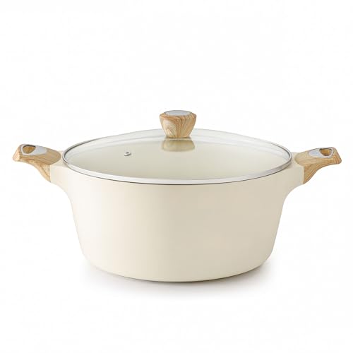 SENSARTE Ceramic Nonstick Stock Pot with Lid, 2.6/4.5/6.6/8.5 QT Soup Pot Casserole Pot, Non-toxic Healthy Pasta Pot, Large Cooking Pot Stew Pot, Induction Compatible, PFOA PFAS PTFE Free, White