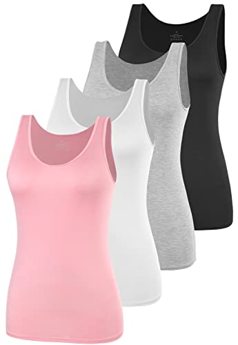 Image of AMVELOP Elastic Tank Tops for Women Undershirts Pack of 4 Slim-Fit
