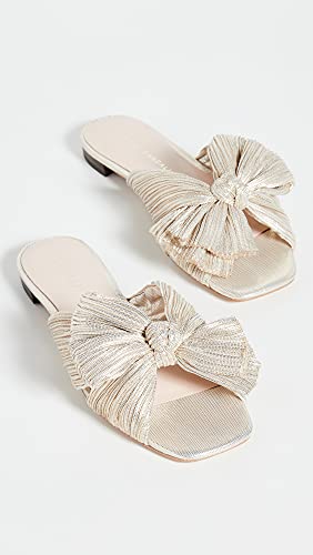 Loeffler Randall Women's Daphne Pleated Bow Slides, Platinum Lame, Metallic, Gold, 7 Medium Us #TOP1
