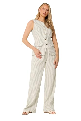Image of Long Tall Sally - LTS Tall White Pinstripe Linen Wide Leg Trousers - Women's