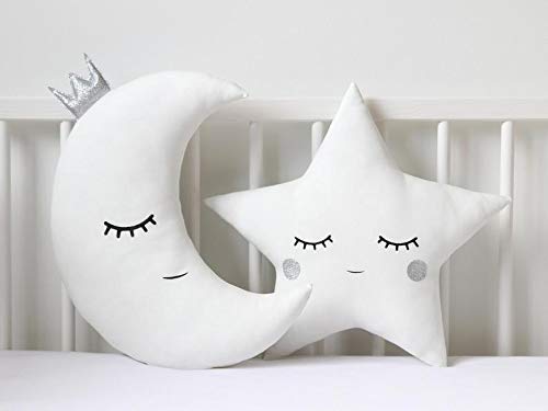 The Purple Tree Velvet Cute Silver Moon and Star Crib Cushion Set for Babies - (Silver, 16x16 inch) Pack of 2 - Image 2 thumbnail