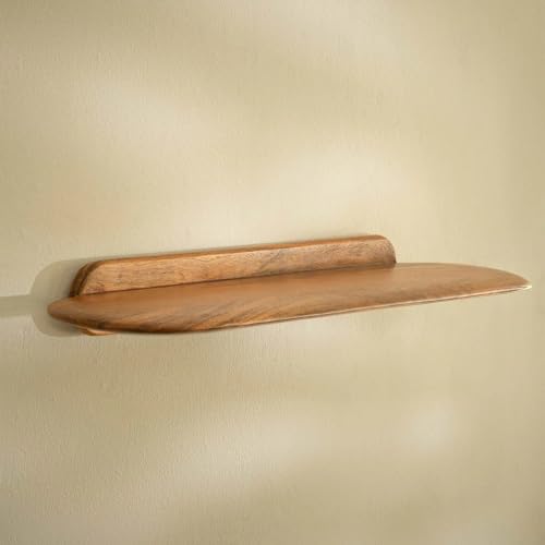 Image of Ellementry Slim Wooden Wall Shelf for Living Room, Bedroom & Hallway | Mango Wood Decorative Floating Shelf for Home Decor & Storage