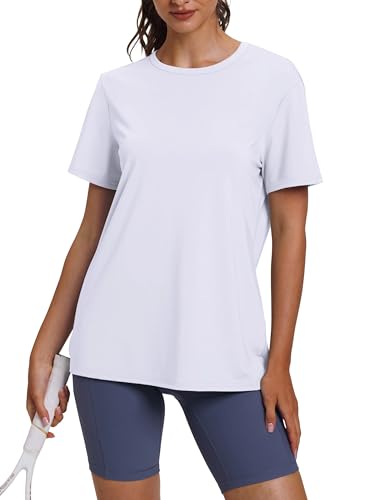 Aokosor Gym Tops for Women UK Short Sleeve Crew Neck Workout Shirts Lightweight Breathable Quick Dry UPF 50+ Sports Running Tops Size 22-24 White