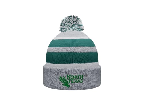 Sport Your Gear North Texas Mean Green Prime Cuffed Fold Over Pom Pom Winter Knit Beanie