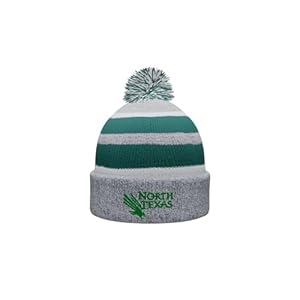 Sport Your Gear North Texas Mean Green Prime Cuffed Fold Over Pom Pom Winter Knit Beanie