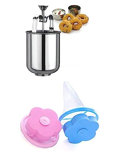 Image of Stainless Steel MEDU VADA Maker with Stand, MEDUWADA Machine WITH2 PCS Flower Shape Washing Machine Laundry Bag