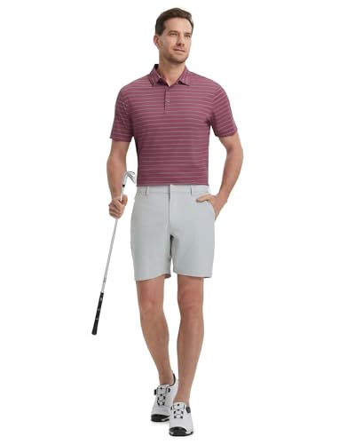 M MAELREG Mens Striped Golf Shirts Short Sleeve Silk-Like Touch Water-Resistant Breathable Soft Collared Polo Shirts for Men2