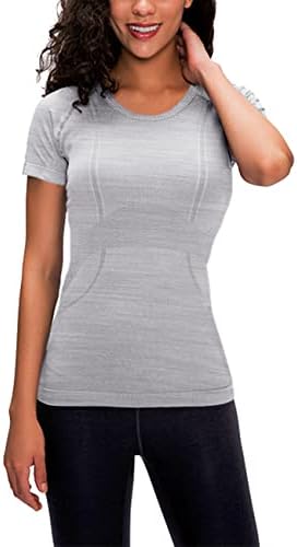 LUYAA Women's Workout Tops Long Sleeve Shirts Yoga Sports Breathable Gym Athletic Top Slim Fit, Light Grey, Large