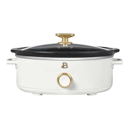 Beautiful 2.5 Qt Manual Slow Cooker, 3 Heat Settings, Dishwasher Safe Pot & Lid, Shallow Design for Dips, Fondue & Small Meals (White Icing)