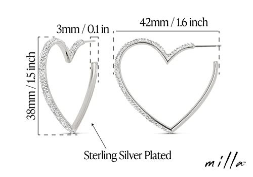 Milla Heart Hoop Earrings - Silver & Gold Heart Earrings For Women, Ideal Gifts For Girlfriend Or Cute Valentines Day Gifts For Her (Sterling Silver Plated) #TOP2