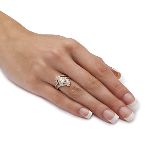 PalmBeach Yellow Gold-Plated Marquise Cut Cubic Zirconia Bridal Ring Set Sizes 6-93