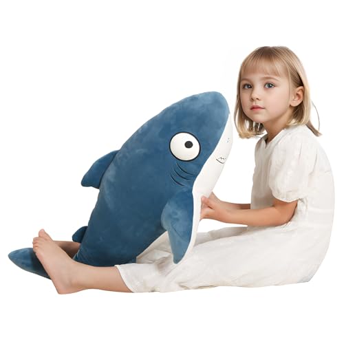 Image of 32 inch Blue Giant Sharks Plush,Large Whale Shark Stuffed Animals, Big Ocean Sea Fish Squishy Body Pillow Soft Plushies Toys, Gifts Kids Girls Boys, Birthday