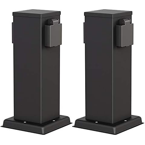 ledscom.de Garden Socket Column Polly, Outdoor, IP44, 2-fold, Black, Angular, 27 cm, 2 pcs Cover