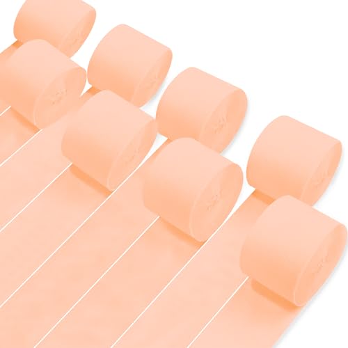 Image of 8 Rolls Crepe Paper Streamers, Peach Pink Streamers Party Decorations for Baby Shower Bridal Shower Wedding Bachelorette Party Girls Birthday Boho Decor