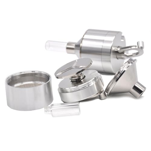 Metal Powder Grinder Hand Mill Funnel with Snuff Glass Bottle for Spices Tea Flower Herb Powder (Silver)
