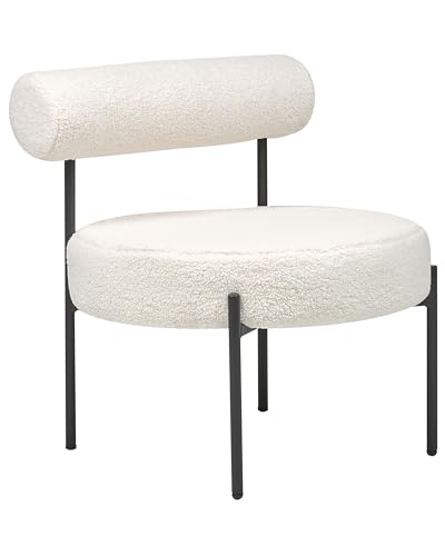 Beliani Sessel rund Bouclé weiß niedrige Lehne Schwarze Metallbeine Retro Alpha