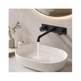 PINCHU Wandarmatur Waschbecken im Industrial Design, Waschtischarmatur Unterputz mit Einbaukörper, Wasserhahn Bad aus massivem Messing, Zweigriffmischer Bad für Kalt und Warmwasser
