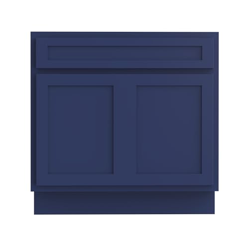 Vanity Art 36 Inch Double Shutter Door Bathroom Vanity Base Cabinet with Soft Closing Shaker Drawer, Strudy Floor Mount Storage Cabinet Organizer for Bedroom, Living Room, Kitchen, VA4036-BLUE