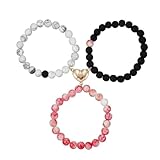 Fussinatioanry Bestie Beaded Bracelet Set of 3 Heart Design for Women, BFF Friendship Jewelry for Friends Sisters