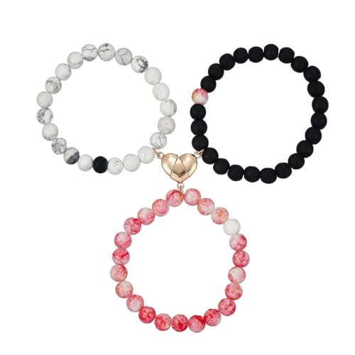 Fussinatioanry Bestie Beaded Bracelet Set of 3 Heart Design for Women, BFF Friendship Jewelry for Friends Sisters