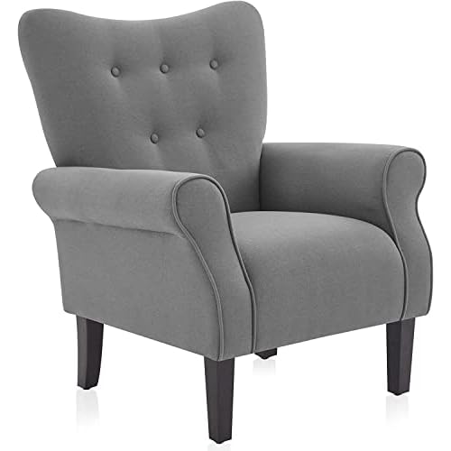 BELLEZE Modern Accent Chair, High Back Armchair, Upholstered Wingback Side Chair, Padded Single Sofa with Wooden Legs for Living Room, Bedroom - Gray
