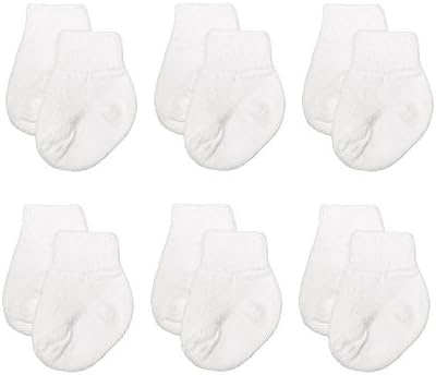 Newborn Stay-On 6-Pack Cotton Ankle Socks 0–3 Months White | Soft, Infant, Comfort, Hospital Trusted Essentials, Made in the USA, Breathable, Stay-On, Secure Cuff, Knit, Baby Gift
