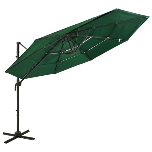 Nqyjm Sombrilla con mástil de aluminio, 4 capas, verde, 3 x 3 m, para balcón, jardín, terraza