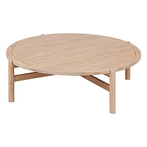 Hespéride - Table Basse de Jardin Ronde Deona Beige - 120 x 38 cm - Acacia - Mobilier d'Extérieur pour Terrasse Balcon Patio