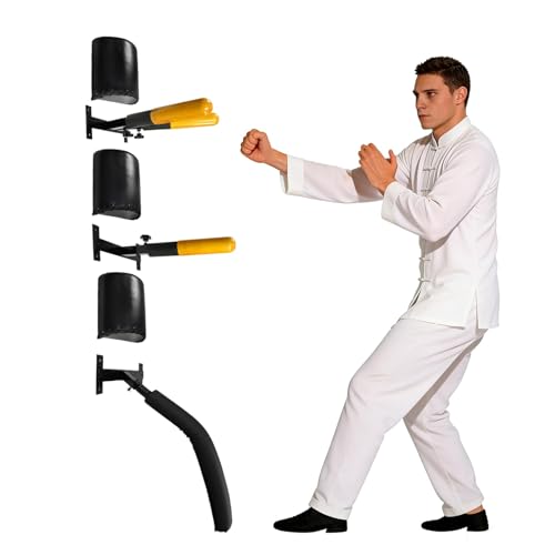 Wall Mounted Wing Chun Dummy - Adjustable Wooden Dummy Arms & Leg with Punching Pad - Space Saving Mook Jong for Home Gym Kung Fu and MMA Training