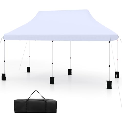 SPOTRAVEL 3m x 6m Pop Up Gazebo, UPF50+ Waterproof Marquee Gazebo Canopy Tent with Carrying Bag, Outdoor 3-Level Height Adjustable Party Tent Shelter for Garden Patio Beach (without Sides, White)