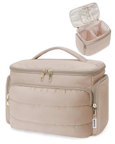 WANDF Neceser de Viaje Grande, Bolso de Maquillaje de Apertura Amplia con Asa, Bolso Cosmético Hinchado para Toallas, Cosméticos, Accesorios y Elementos Esenciales para Mujeres