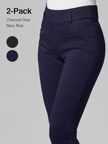 Conceited 2-Pack Stretch Slacks for Women - Wear to Work - Bootcut Dress Pants with Pockets - Charcoal, Navy - (Large)4