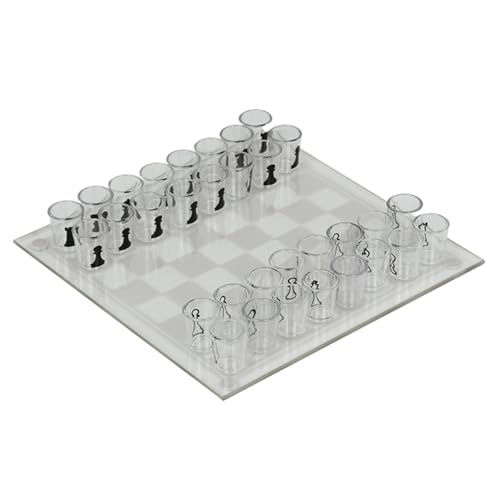 Jeu d'échecs en verre à shot avec plateau 25x25 cm et 32 tasses transparentes pour adultes
