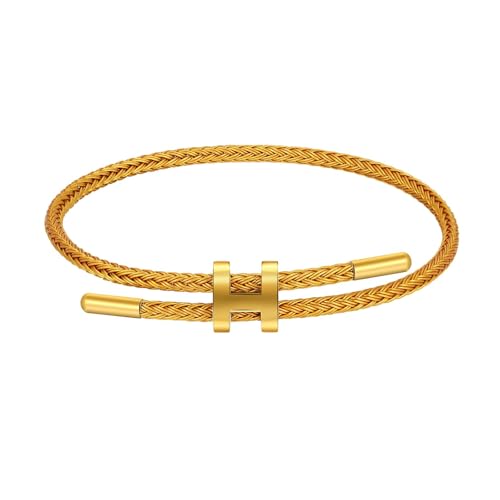 Image of AIMADE Bracelets for Women Adjustable Charm Bracelet, 18k Gold-plated Buckle Design Titanium Steel Wire Rope Women's Gift Jewelry