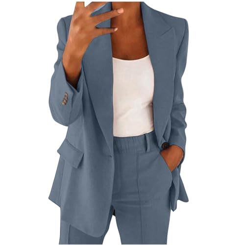 HGps8w 2 Piece Outfits for Women Dressy Work Pants Suits, Blazer Jacket & Straight-Leg Long Pants Business Casual Clothes