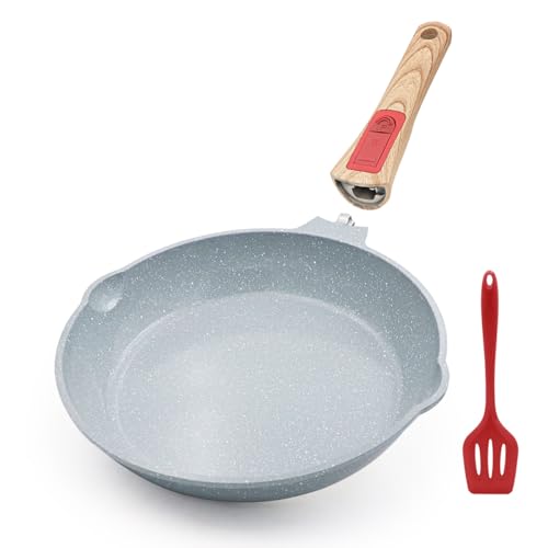 AIKENBBKK Nonstick Ceramic Deep Frying Pan,26cm Healthy Frying Pan Skillet with Removable Handle, Oven& Dishwasher Safe, PFAS PFOA & PTFE Free(Blue)