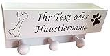 UDIG Garderobe für Hunde mit personalisierbarer Gravur, Dogstation, Leinengarderobe, Leinenparkplatz weiß 30x15x8,5cm