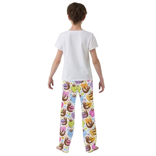 Sloth Colorful Love Boys Long Pants Soft Trousers Elastic Waist Kids Lounge Bottoms with Pockets S-XL3