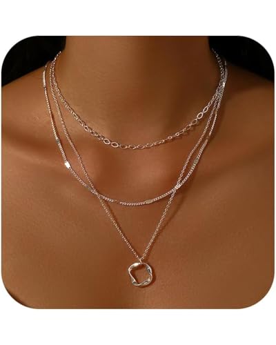LEEQBCR Collares en capas mujer, Ajustables en Capas Apilables Collares Colgantes, collar de cadena con colgante circular para Mujer Madres Niña Parejas, Mejor Amiga
