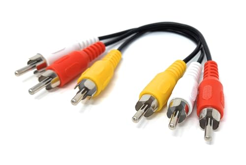 DRUT 15cm Triple 3 x RCA to RCA Phono Plugs to Plugs Composite, Audio Video Male to Male Cable Lead Nickel Contacts 0.5ft
