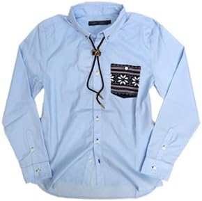 Amazon メンズ ボタンダウンシャツ ノルディック柄の胸ポケ付きでオシャレに決まる ループタイ付属の長袖シャツ Mサイズ サックス シャツ 通販