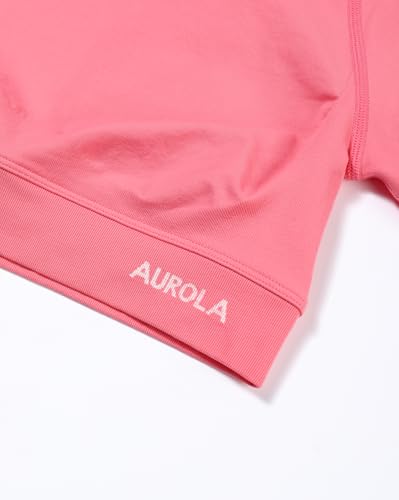 Image of AUROLA Influence Women Crop Top Short Sleeve Compression Workout T-Shirt | Raglan Short Sleeve Crop Top, High-Stretch Seamless Knit, Stay-Put Ribbed Underband, Soft Breathable Comfort