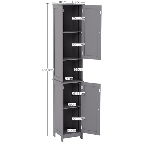 Bath Vida Priano Bathroom Cabinet Storage Cupboard Floor Standing Wooden Tallboy Unit, Grey - Image 3