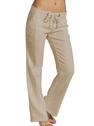 Onsoyours Damen High Waist Leinenhose Sommer Lose Leinen Baumwolle Hose...