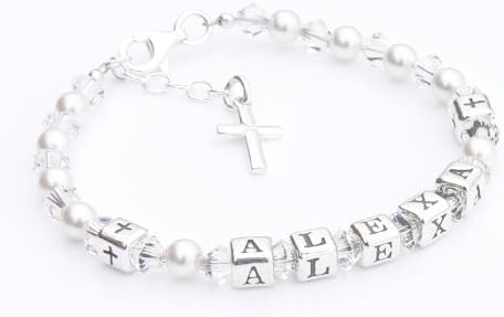 Classic White Childrens Name Bracelet - First Holy Communion Gift - Personalised Gift Box