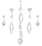KRFY 9Pcs Piercing Ombligo Acero Quirurgico Hipoalergenicos Piercing Ombligo Plata Circonita Cúbica Impermeable Perla Clicker Piercing Ombligos Roscado Interno Piercing Joyería 14G 12MM