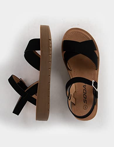 Soda Girls Strappy Flat Sandals Chester-2 Shoes Black 4 #TOP5