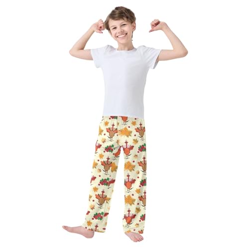 Turkey Maple Leaf Boys Long Pants Soft Trousers Elastic Waist Kids Lounge Bottoms with Pockets S-XL2