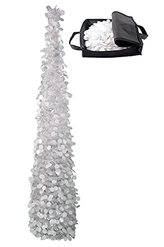 5 ft White Tinsel Christmas Tree Collapsible Pop Up Christmas Tree with Bag