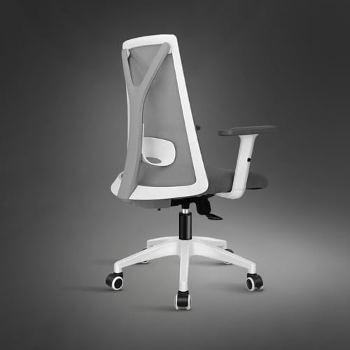 Image of Kepler Brooks Crest Office Chair for Work | 3-Year Warranty | Ergonomic Office Chair, Study Chair for Home, 1D Arms, Adjustable Lumbar, Single Lock Recliner, Heavy Duty Nylon Base (White Grey)
